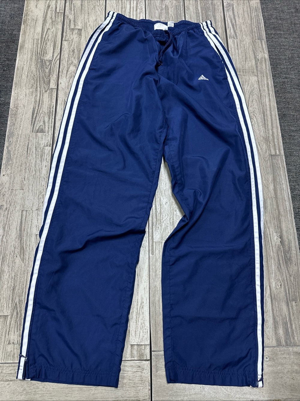 Vintage Y2K 2004 Adidas Windbreaker Nylon Track Pants M Navy Ankle Zip Retro